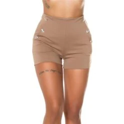 Elastische Damen High Waist Shorts Mit Knöpfen Cappuccino -Noirmade Geschaft elastische damen high waist shorts mit knoepfen cappuccino6