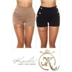 Elastische Damen High Waist Shorts Mit Knöpfen Cappuccino -Noirmade Geschaft elastische damen high waist shorts mit knoepfen cappuccino8