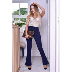 Noirmade Geschaft -Noirmade Geschaft elegante damen bundfalten stoffhose mit schlag marine2