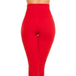 Elegante Damen High Waist Stoffhose Mit Knöpfen Rot -Noirmade Geschaft elegante damen high waist stoffhose mit knoepfen rot3