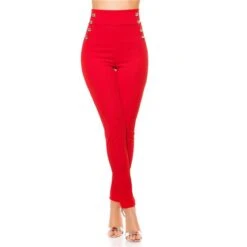 Elegante Damen High Waist Stoffhose Mit Knöpfen Rot -Noirmade Geschaft elegante damen high waist stoffhose mit knoepfen rot4