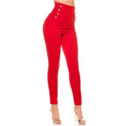 Elegante Damen High Waist Stoffhose Mit Knöpfen Rot -Noirmade Geschaft elegante damen high waist stoffhose mit knoepfen rot5