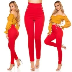 Elegante Damen High Waist Stoffhose Mit Knöpfen Rot -Noirmade Geschaft elegante damen high waist stoffhose mit knoepfen rot8