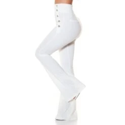 Elegante Damen Highwaist Schlaghose Mit Knöpfen Cremeweiß -Noirmade Geschaft elegante damen highwaist schlaghose mit knoepfen cremeweiss4