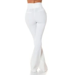 Elegante Damen Highwaist Schlaghose Mit Knöpfen Cremeweiß -Noirmade Geschaft elegante damen highwaist schlaghose mit knoepfen cremeweiss5