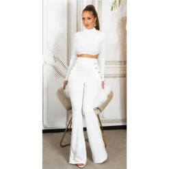 Elegante Damen Highwaist Schlaghose Mit Knöpfen Cremeweiß -Noirmade Geschaft elegante damen highwaist schlaghose mit knoepfen cremeweiss6