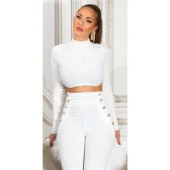 Elegante Damen Highwaist Schlaghose Mit Knöpfen Cremeweiß -Noirmade Geschaft elegante damen highwaist schlaghose mit knoepfen cremeweiss7