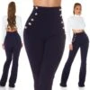 Elegante Damen Highwaist Schlaghose Mit Knöpfen Marine -Noirmade Geschaft elegante damen highwaist schlaghose mit knoepfen marine