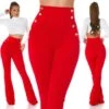 Elegante Damen Highwaist Schlaghose Mit Knöpfen Rot -Noirmade Geschaft elegante damen highwaist schlaghose mit knoepfen rot