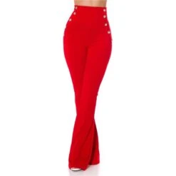 Elegante Damen Highwaist Schlaghose Mit Knöpfen Rot -Noirmade Geschaft elegante damen highwaist schlaghose mit knoepfen rot3