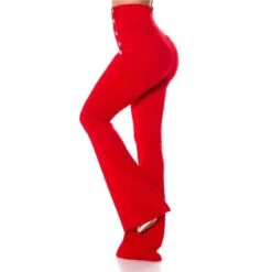 Elegante Damen Highwaist Schlaghose Mit Knöpfen Rot -Noirmade Geschaft elegante damen highwaist schlaghose mit knoepfen rot4