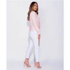 Elegante Damen Langarm-Schluppenbluse Mit Volants Rosa -Noirmade Geschaft elegante damen langarm schluppenbluse mit volants rosa4