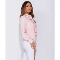 Elegante Damen Langarm-Schluppenbluse Mit Volants Rosa -Noirmade Geschaft elegante damen langarm schluppenbluse mit volants rosa5