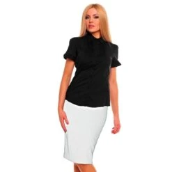 Elegante Kurzarm Bluse Mit Zierfalten Schwarz