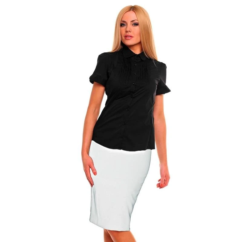 Elegante Kurzarm Bluse Mit Zierfalten Schwarz 3 Elegante Kurzarm Bluse Mit Zierfalten Schwarz