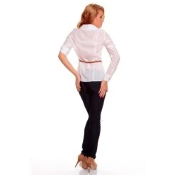 Elegante Langarm Bluse Mit Flechtgürtel Weiß -Noirmade Geschaft elegante langarm bluse mit flechtguertel weiss4