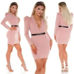 Elegantes Minikleid Mit V-Ausschnitt Und Puffärmeln Altrosa -Noirmade Geschaft elegantes minikleid mit v ausschnitt und puffaermeln altrosa6