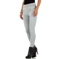 Eng Anliegende Damen Stretchhose Treggings Hellgrau