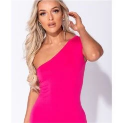Figurbetonendes Damen One-Shoulder Bodycon Minikleid Pink -Noirmade Geschaft figurbetonendes damen one shoulder bodycon minikleid pink5