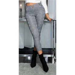 Gefütterte Damen Leggings Kariert Mit Schnalle Schwarz/Weiß -Noirmade Geschaft gefuetterte damen leggings kariert mit schnalle schwarz weiss5