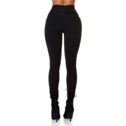 Gefütterte Damen Stoffhose Treggings Mit Kunstleder Schwarz -Noirmade Geschaft gefuetterte damen stoffhose treggings mit kunstleder schwarz3