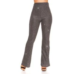 Glamour Damenhose Mit Weitem Bein Und Glitzer Party Silber