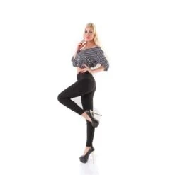 Hautenge Stretch Damenhose Treggings Mit Elastikbund Schwarz -Noirmade Geschaft hautenge stretch damenhose treggings mit elastikbund schwarz5