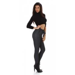 Karierte Damen High Waist Stoffhose Mit Gürtel Dunkelgrau -Noirmade Geschaft karierte damen high waist stoffhose mit guertel dunkelgrau4