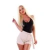 Kurze Stoffhose Damenshorts Mit Strass Und Gürtel Beige -Noirmade Geschaft kurze stoffhose damenshorts mit strass und guertel beige