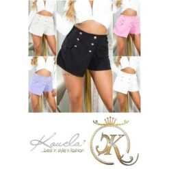 Kurzer Damen Hosenrock/Skort Mit Deko-Knöpfen Beige -Noirmade Geschaft kurzer damen hosenrock skort mit deko knoepfen beige10