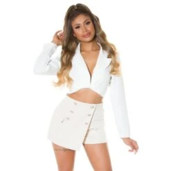 Kurzer Damen Hosenrock/Skort Mit Deko-Knöpfen Beige -Noirmade Geschaft kurzer damen hosenrock skort mit deko knoepfen beige6