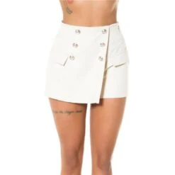 Kurzer Damen Hosenrock/Skort Mit Deko-Knöpfen Beige -Noirmade Geschaft kurzer damen hosenrock skort mit deko knoepfen beige8