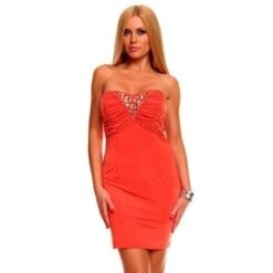 Sexy Bandeau Minikleid Mit Strass Glas-Steinchen Lachs