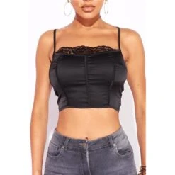 Sexy Bauchfreies Damen Bustier-Top Mit Spitze Schwarz -Noirmade Geschaft sexy bauchfreies damen bustier top mit spitze schwarz7