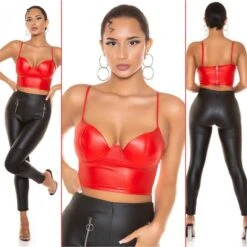 Sexy Bauchfreies Damen Träger Bustier-Top In Wetlook Rot -Noirmade Geschaft sexy bauchfreies damen traeger bustier top in wetlook rot3