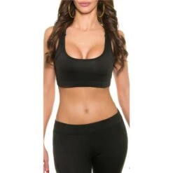 Sexy Crop Sport Top Bauchfrei Sportswear Schwarz