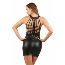 Sexy Damen Club Minikleid In Wetlook Mit Riemen Schwarz -Noirmade Geschaft sexy damen club minikleid in wetlook mit riemen schwarz3