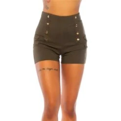 Sexy Damen High Waist Shorts Mit Goldenen Knöpfen Khaki