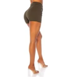 Sexy Damen High Waist Shorts Mit Goldenen Knöpfen Khaki -Noirmade Geschaft sexy damen high waist shorts mit goldenen knoepfen khaki4