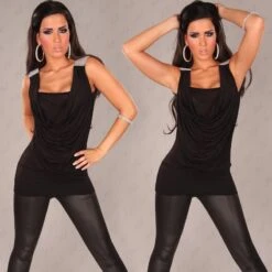 Sexy Damen Long-Top Wasserfall-Look Strass-Optik Schwarz -Noirmade Geschaft sexy damen long top wasserfall look strass optik schwarz3