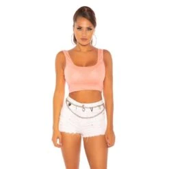 Sexy Damen Sommer Basic Crop Tanktop Lachs