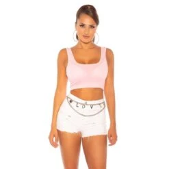 Sexy Damen Sommer Basic Crop Tanktop Rosa