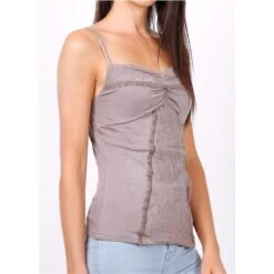 Sexy Damen Spaghettiträger-Top Mit Spitze Taupe