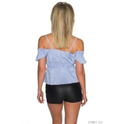 Sexy Latina-Style Träger-Top In Carmen-Look Mit Streifen Blau -Noirmade Geschaft sexy latina style traeger top in carmen look mit streifen blau3