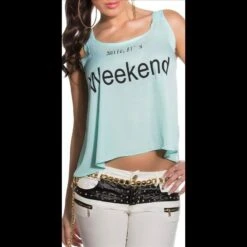 Sexy Loose-Fit Chiffon Top Mit Print "Smile, IT's Weekend" Mintgrün