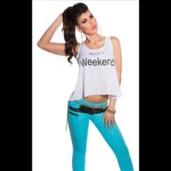 Sexy Loose-Fit Chiffon Top Mit Print "Smile, IT's Weekend" Weiß -Noirmade Geschaft sexy loose fit chiffon top mit print smile its weekend weiss3