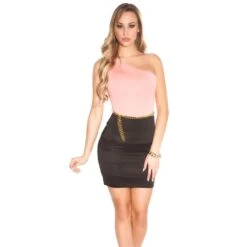 Sexy One-Shoulder Minikleid Inkl. Gürtel Lachs/Schwarz -Noirmade Geschaft sexy one shoulder minikleid inkl guertel lachs schwarz4