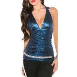 Sexy Party Träger-Top Mit Edler Stickerei Und Glitzer Blau