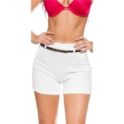 Sexy Shorts Hotpants Kurze Hose Mit Gürtel Weiß