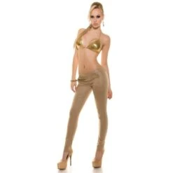 Sexy Skinny Treggings Hose In Leder-Look Mit Schnürung Champagner -Noirmade Geschaft sexy skinny treggings hose in leder look mit schnuerung champagner7